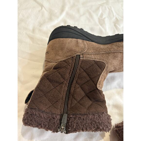 LL Bean Winter Boots Zip Brown Quilted Sherpa Cuff Primaloft Womens 9 - Picture 10 of 13